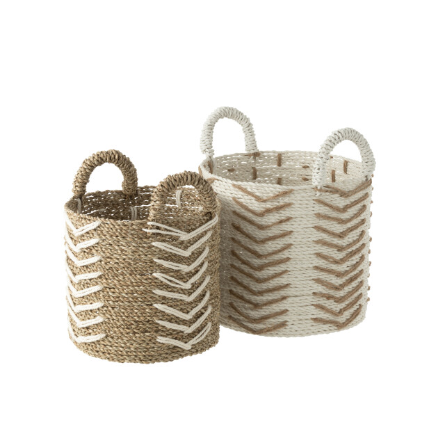 J-Line Set of 2 baskets chevron raffia white/natural 30975 large