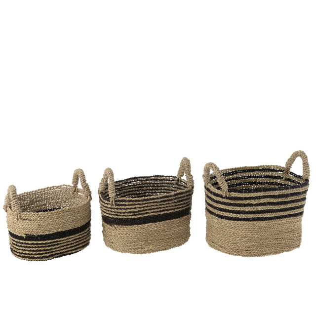 J-Line Set of 3 baskets aline raffia black/natural 30978 large