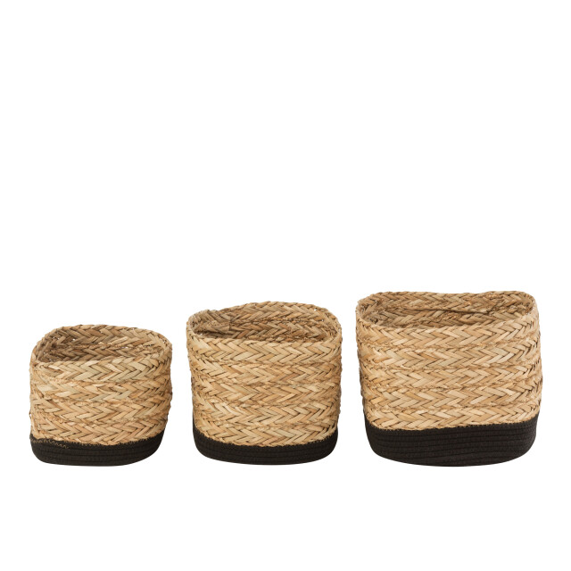J-Line Set of 3 baskets square grass/cotton natural/black 20823 large
