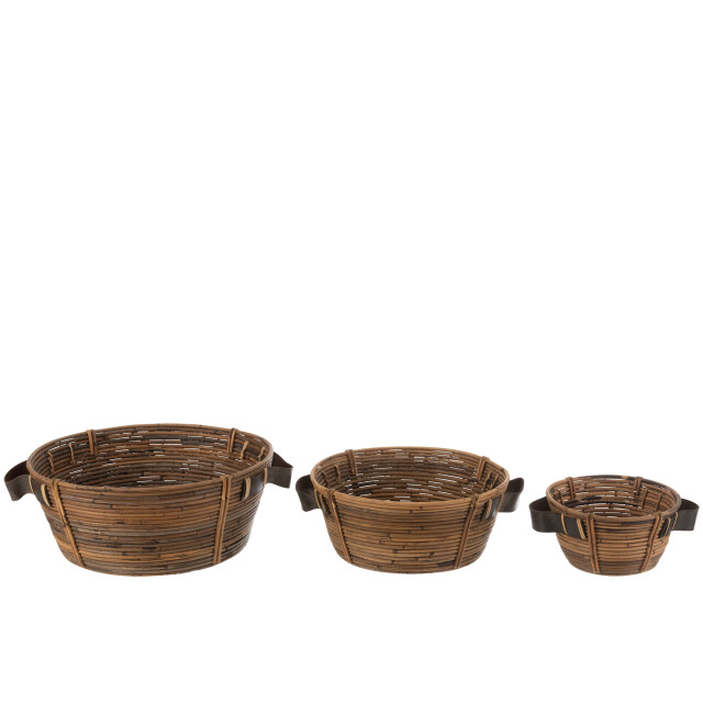 J-Line Set of 3 dishes + handle rattan brown 20771 large