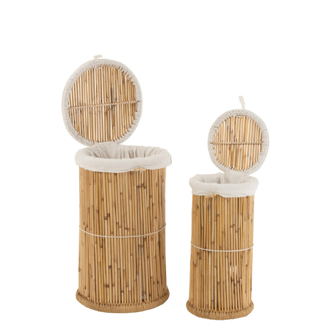 J-Line Set of 2 baskets cylinder bamboo natural/white 20732 large