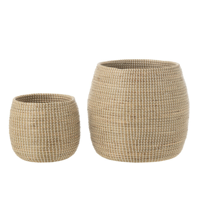 J-Line Set of 2 basket seagrass/plastic natural/white 51850 large