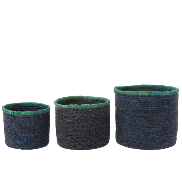J-Line Set of 3 basket corn husk dark blue/azure 51859 large