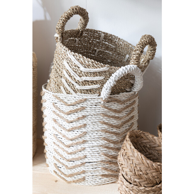 J-Line Set of 2 baskets chevron raffia white/natural 30975 large