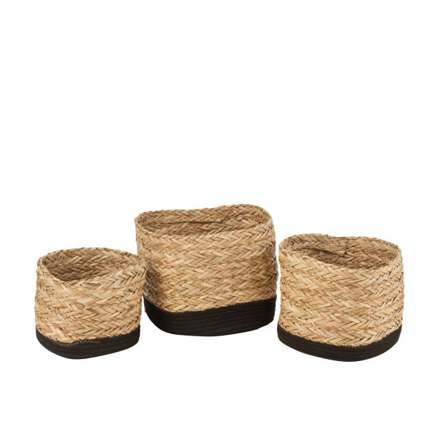 J-Line Set of 3 baskets square grass/cotton natural/black 20823 large