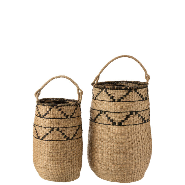 J-Line Set of 2 baskets big seagrass natural/black 20867 large