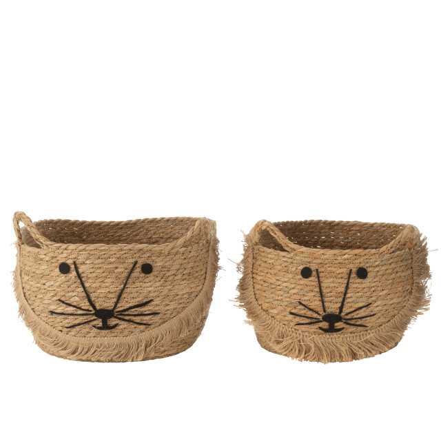 J-Line Set of 2 baskets kitty reed natural/black 54663 large