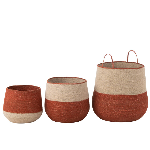 J-Line Set of 3 basket seagrass natural/terracotta 51952 large