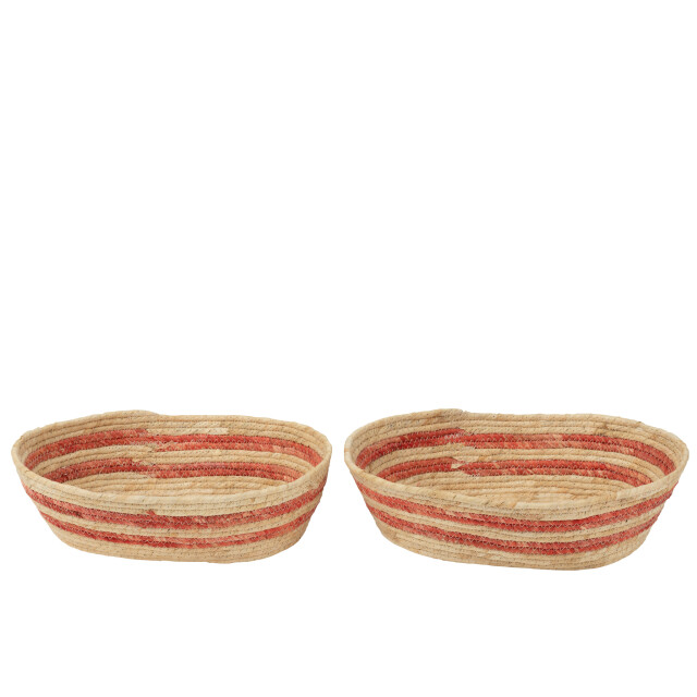 J-Line Set of 2 basket stripes corn husk natural/red 51753 large