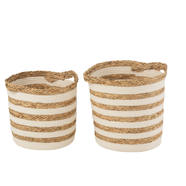 J-Line Set of 2 baskets striped grass/cotton natural/white 20818 large