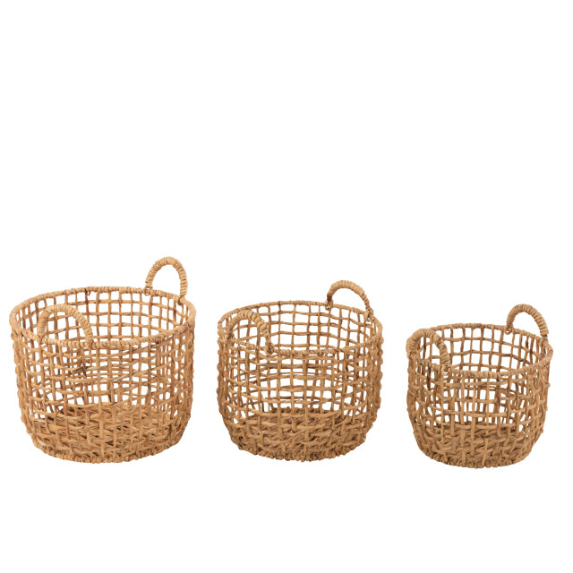 J-Line Set of 3 baskets round open water hyacinth natural 11129 large