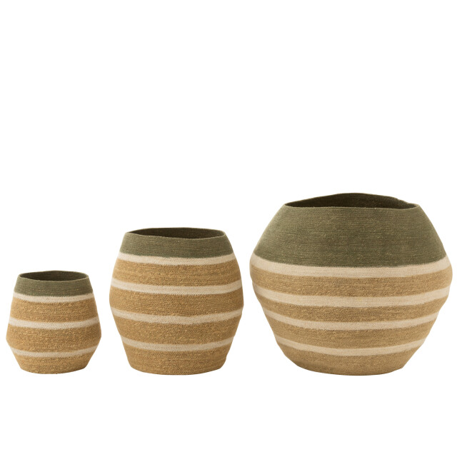 J-Line Set of 3 basket stripes seagrass green/natural 41802 large