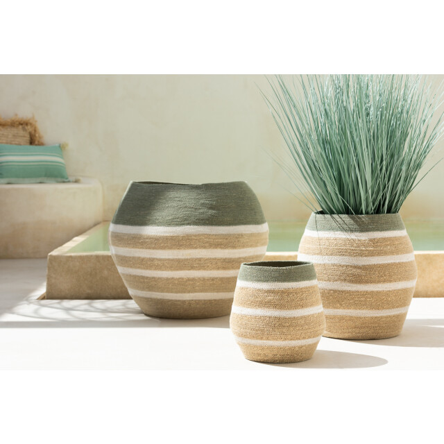 J-Line Set of 3 basket stripes seagrass green/natural 41802 large