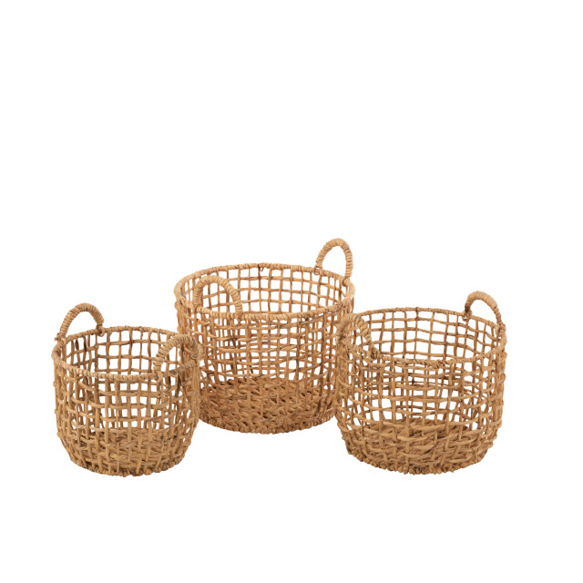 J-Line Set of 3 baskets round open water hyacinth natural 11129 large