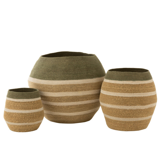 J-Line Set of 3 basket stripes seagrass green/natural 41802 large