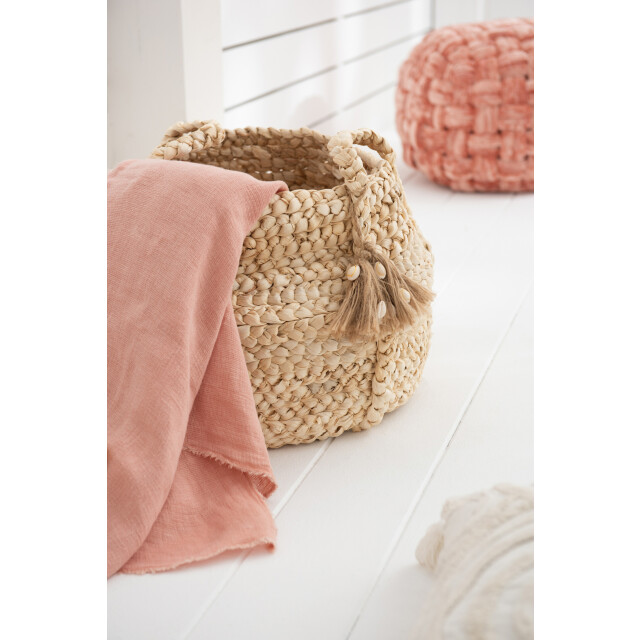 J-Line Set of 2 baskets woven tassels jute maize light natural 12384 large