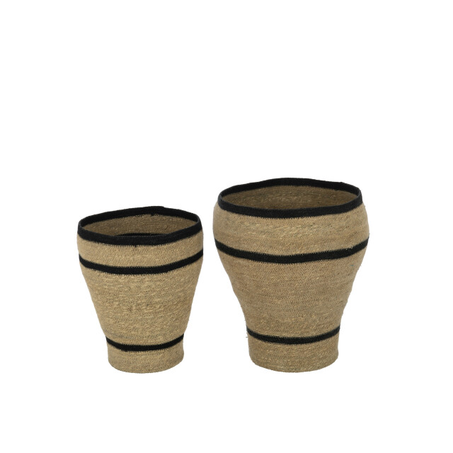 J-Line Set of 2 baskets round striped marie seagrass natural 31079 large