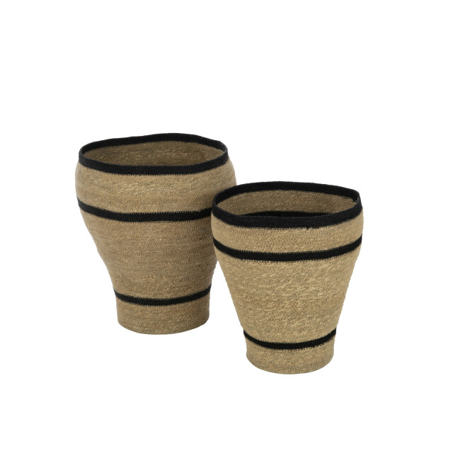J-Line Set of 2 baskets round striped marie seagrass natural 31079 large