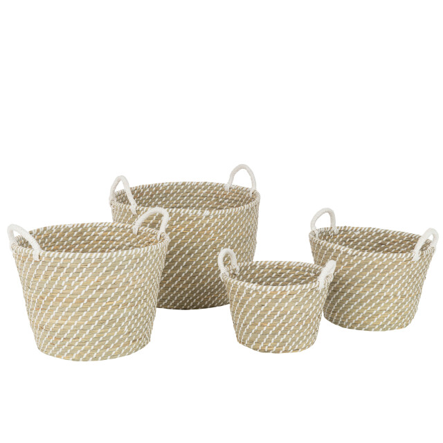 J-Line Set of 4 basket round handles straw natural/white 33243 large