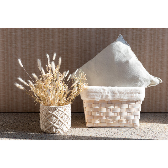 J-Line Set of 2 baskets rectangle+imitation fur rattan flat natural white wash 17671 large