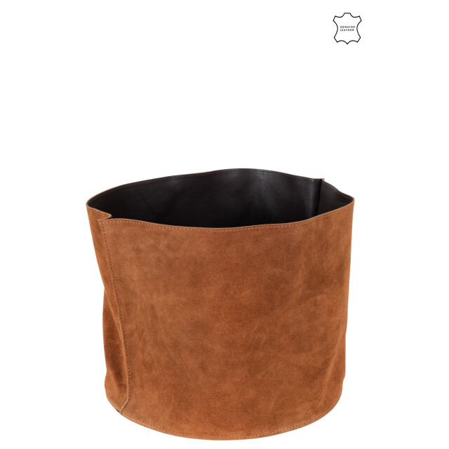 J-Line Storage basket round low leather cognac 17924 large