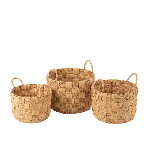 J-Line Set of 3 baskets round water hyacinth natural 11130 large