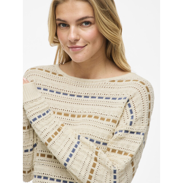 Vila Vimarian o-neck pointelle stripe knitr ecru dessin 4219.08.0022 large