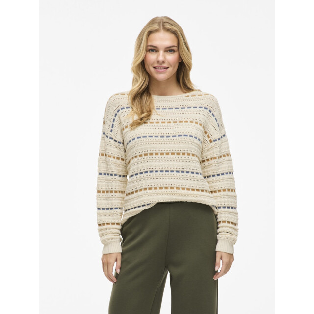 Vila Vimarian o-neck pointelle stripe knitr ecru dessin 4219.08.0022 large