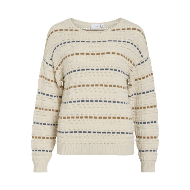 Vila Vimarian o-neck pointelle stripe knitr ecru dessin 4219.08.0022 large