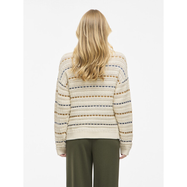 Vila Vimarian o-neck pointelle stripe knitr ecru dessin 4219.08.0022 large