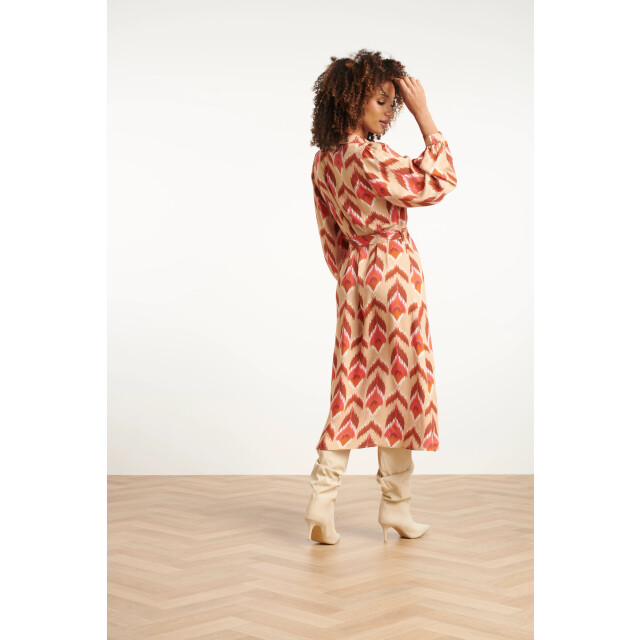 Smashed Lemon Aztec midi jurk in warmroze en camel | 25572-735-998 large