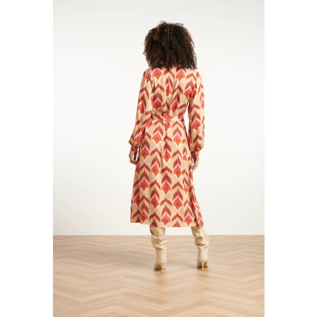 Smashed Lemon Aztec midi jurk in warmroze en camel | 25572-735-998 large