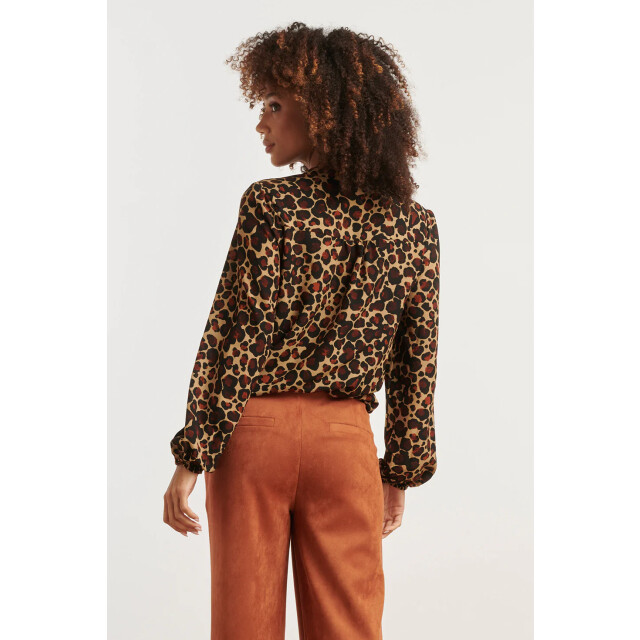 Smashed Lemon Chiffon blouse met cheetahprint en pofmouwen in camel en bruin | 25562-735-775 large