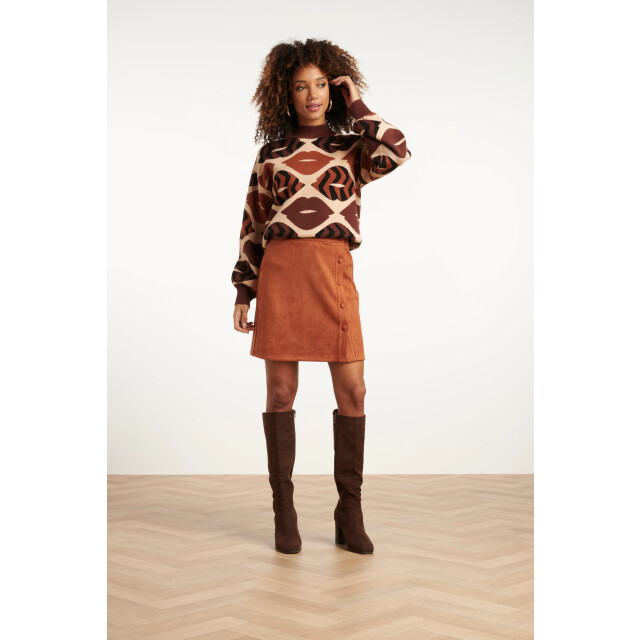 Smashed Lemon Gebreide trui met lippenprint in bruin en cognac | 25529-775-740 large