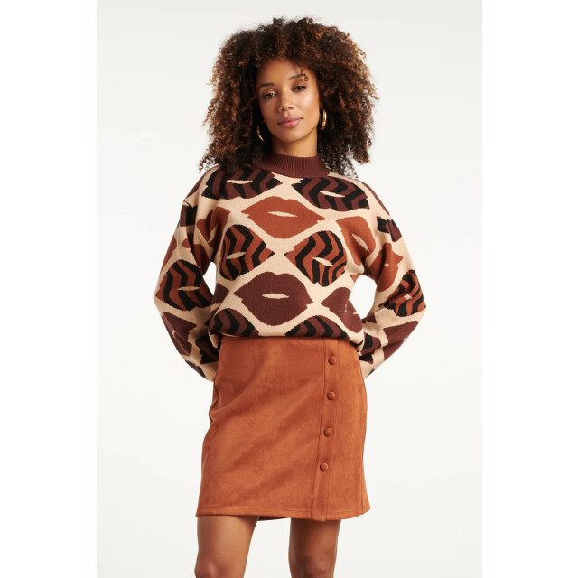 Smashed Lemon Gebreide trui met lippenprint in bruin en cognac | 25529-775-740 large