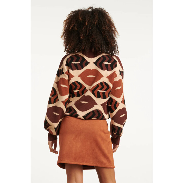 Smashed Lemon Gebreide trui met lippenprint in bruin en cognac | 25529-775-740 large