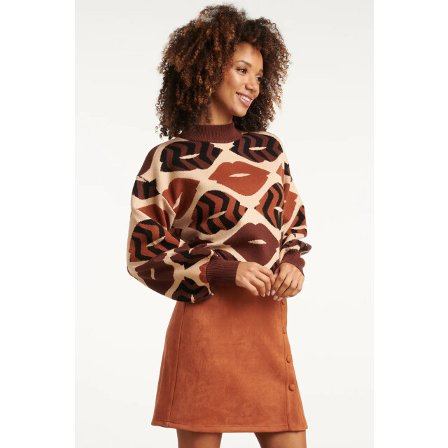 Smashed Lemon Gebreide trui met lippenprint in bruin en cognac | 25529-775-740 large