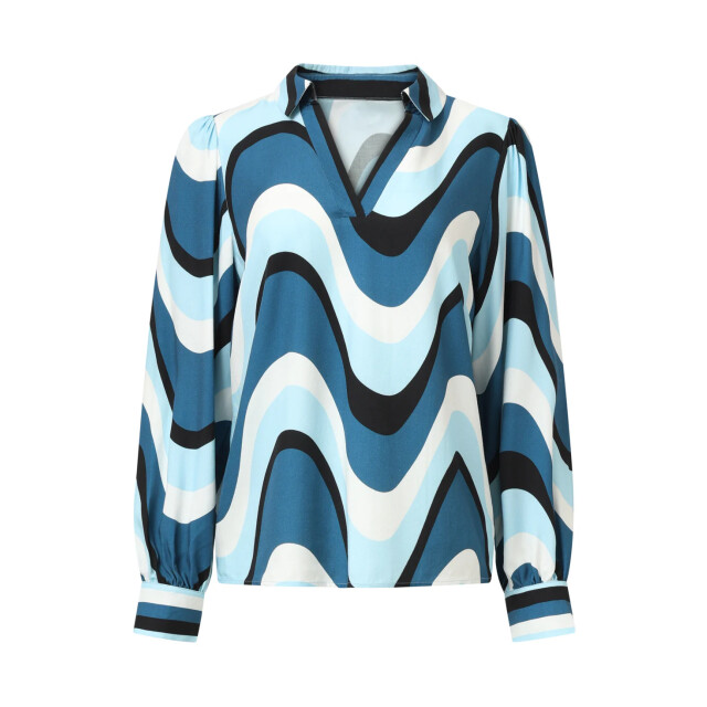 Smashed Lemon Golvende print top in zwart en blauw | 25575-600-998 large