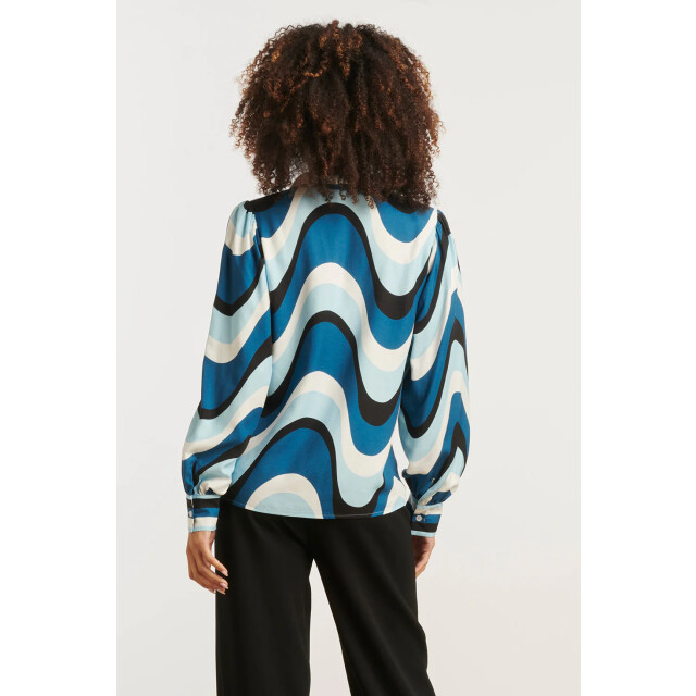 Smashed Lemon Golvende print top in zwart en blauw | 25575-600-998 large