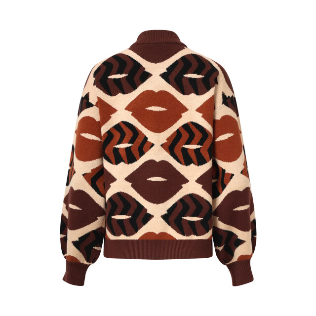 Smashed Lemon Gebreide trui met lippenprint in bruin en cognac | 25529-775-740 large