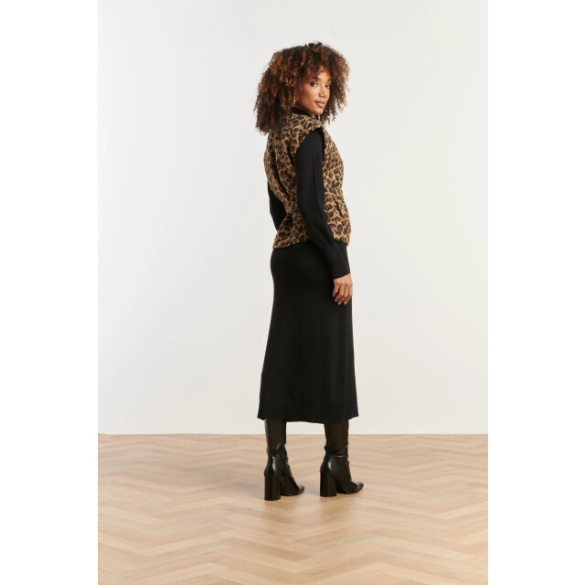 Smashed Lemon Bouclé gilet met dierenprint in camel en zwart | 25543-735-999 large