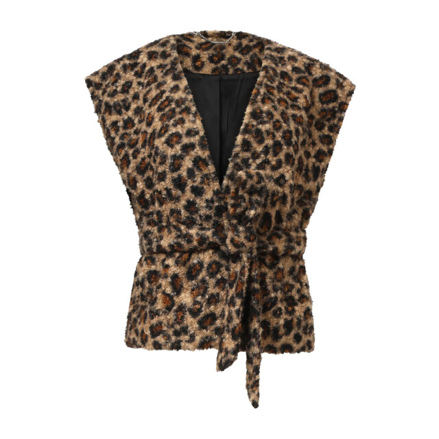 Smashed Lemon Bouclé gilet met dierenprint in camel en zwart | 25543-735-999 large