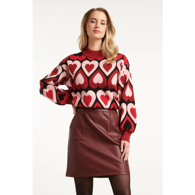Smashed Lemon Gebreide haartjes knit top in rood en bordeaux | 25534-470-998 large