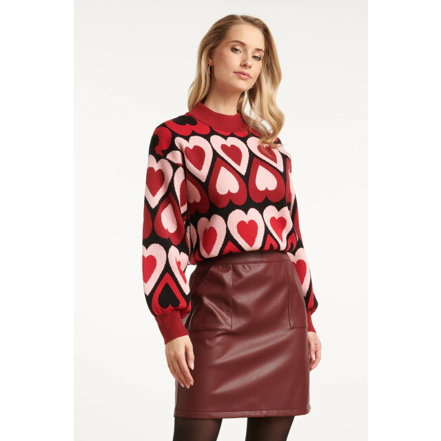 Smashed Lemon Gebreide haartjes knit top in rood en bordeaux | 25534-470-998 large