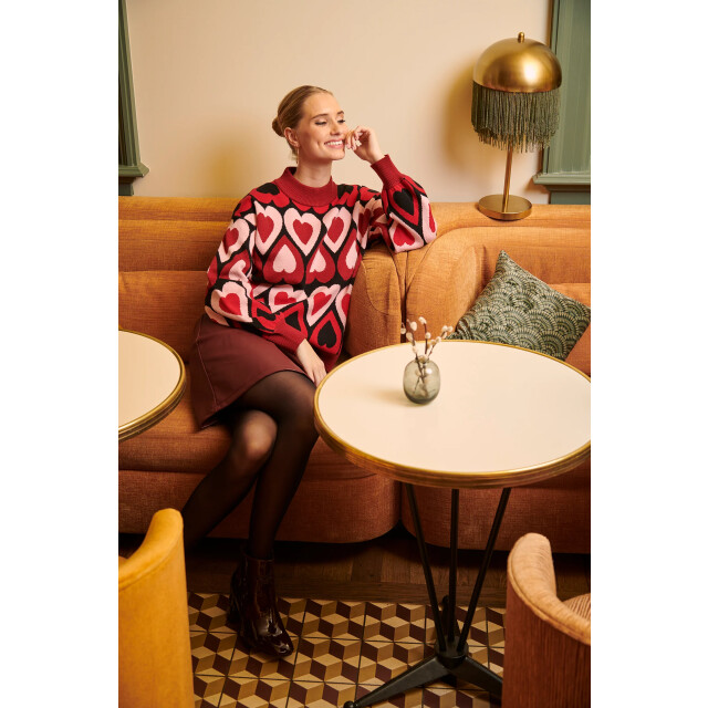 Smashed Lemon Gebreide haartjes knit top in rood en bordeaux | 25534-470-998 large