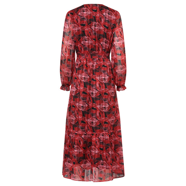 Smashed Lemon Lippenprint chiffon maxi jurk in rood en zwart | 25589-450-999 large