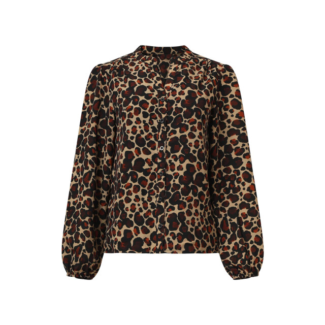 Smashed Lemon Chiffon blouse met cheetahprint en pofmouwen in camel en bruin | 25562-735-775 large