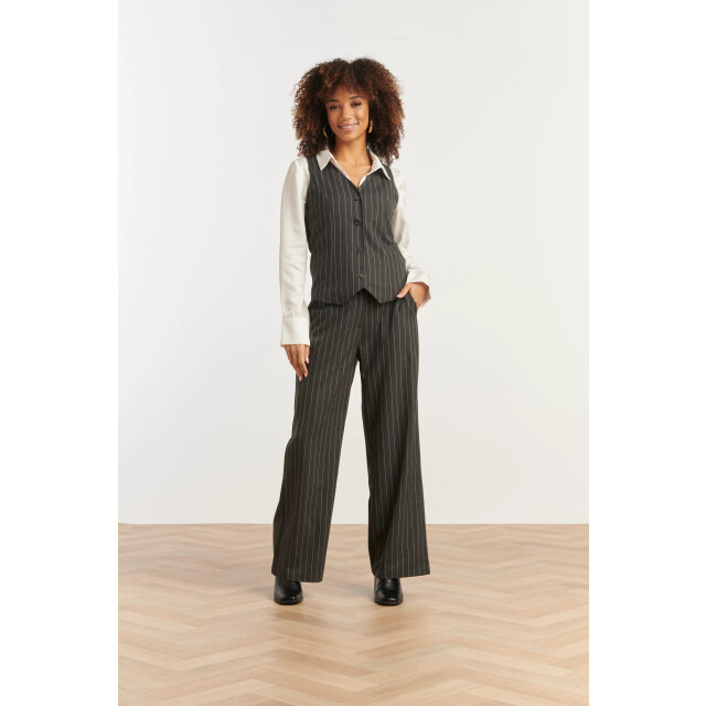 Smashed Lemon Modieus en getailleerd grijs en wit pinstriped gilet | 25644-925-000 large