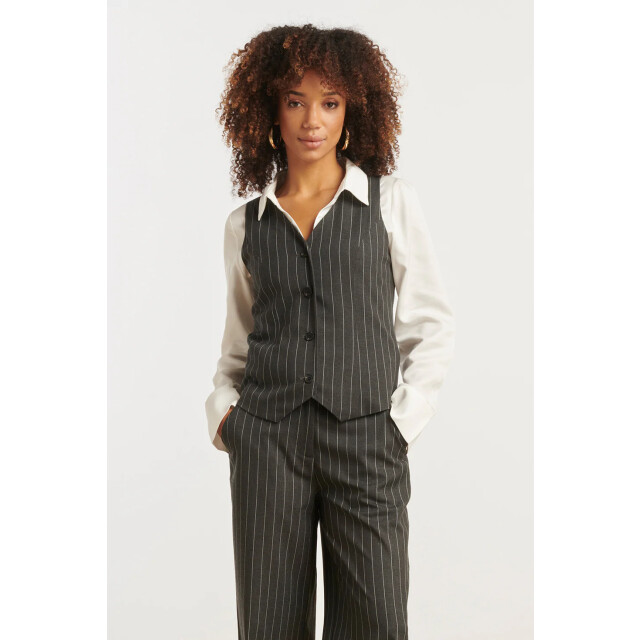 Smashed Lemon Modieus en getailleerd grijs en wit pinstriped gilet | 25644-925-000 large