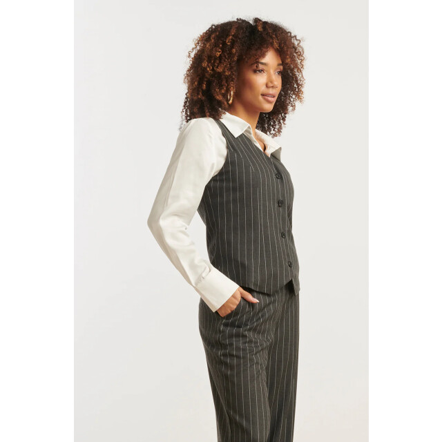 Smashed Lemon Modieus en getailleerd grijs en wit pinstriped gilet | 25644-925-000 large